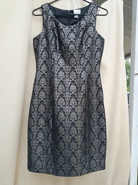 Tracy Reese Black and Silver Brocade Midi Dress